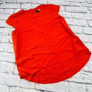 J. Crew Womans Blouse Size 2 Vibrant Orange Short Cap Sleeve Drapey Oxford Crepe